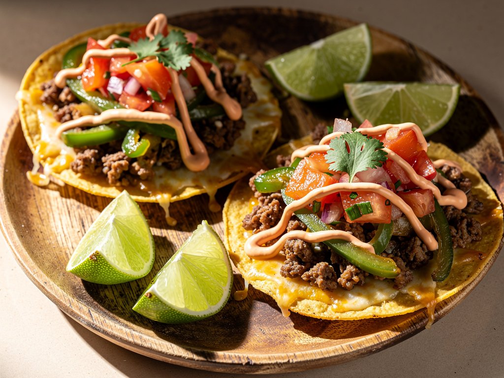 Crispy Beef and Cheese Tostadas with Bell Pepper and Tomato Salsa