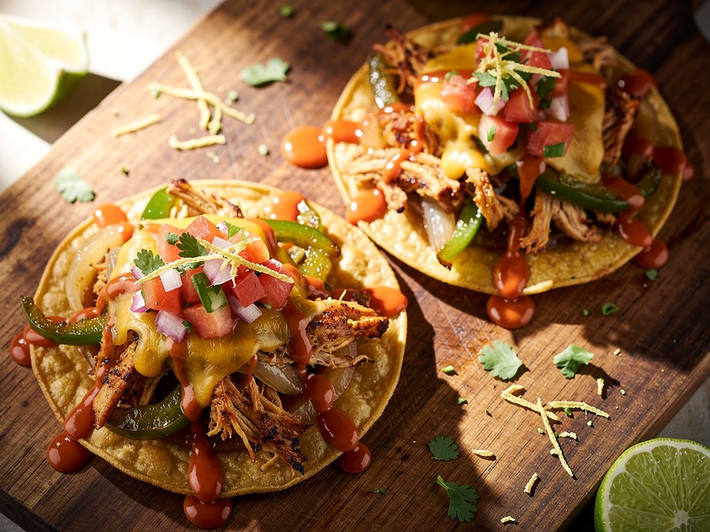 Crispy Cheesy Chicken Tostadas with Poblano and Smoky Red Pepper Crema
