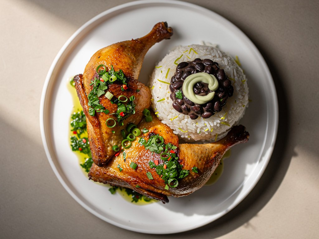 Crispy Pan-Seared Chicken Legs with Scallion Chimichurri and Lime Rice