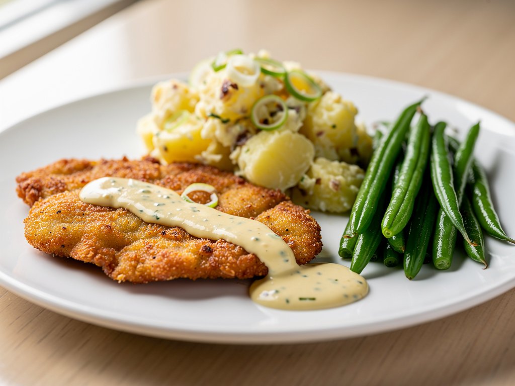 Crispy Chicken Milanese with Warm Potato Salad and Garlic Aioli