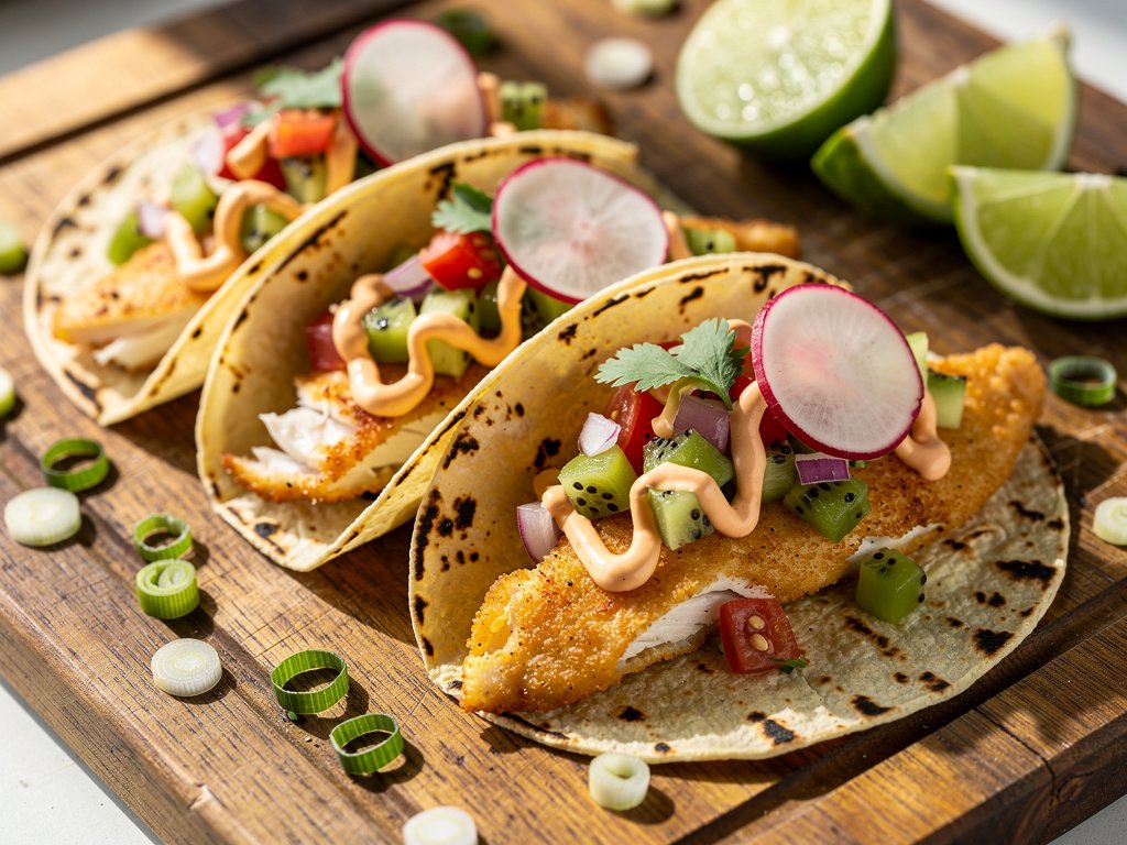 Crispy Chipotle Tilapia Tacos with Kiwi Pico de Gallo