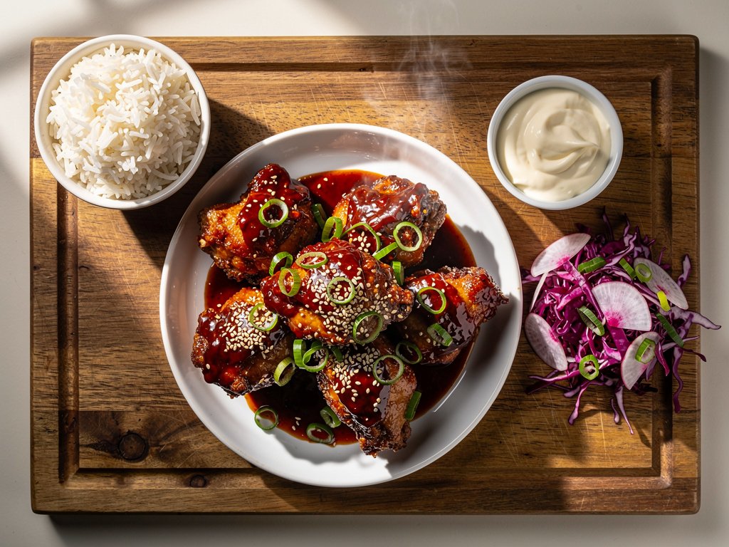Crispy Double-Fried Korean Chicken with Spicy Bulgogi Sauce and Tangy Slaw