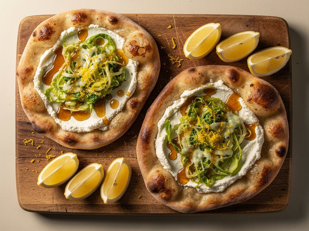Crispy Flatbreads with Hot Honey Brussels Sprouts and Ricotta