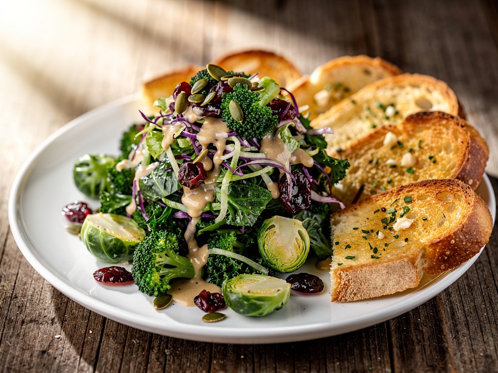 Crispy Garlic Bread with Sweet Kale Salad Recipe