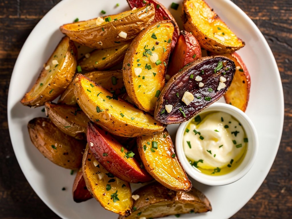 Crispy Garlic Butter Potato Wedges with Multicolor Baby Potatoes