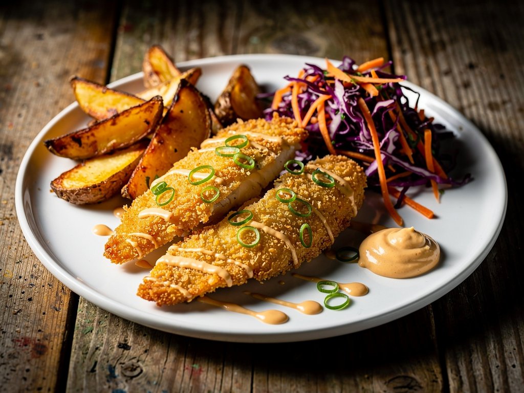 Crispy Louisiana-Style Tilapia with Potato Wedges and Spicy Remoulade