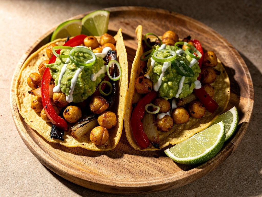Crispy Oven-Roasted Chickpea Tacos with Guacamole and Lime Crema