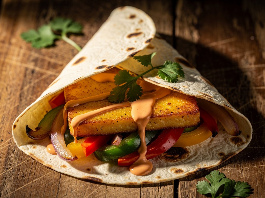 Crispy Pan-Seared Cheese Fajitas with Hot Sauce Crema