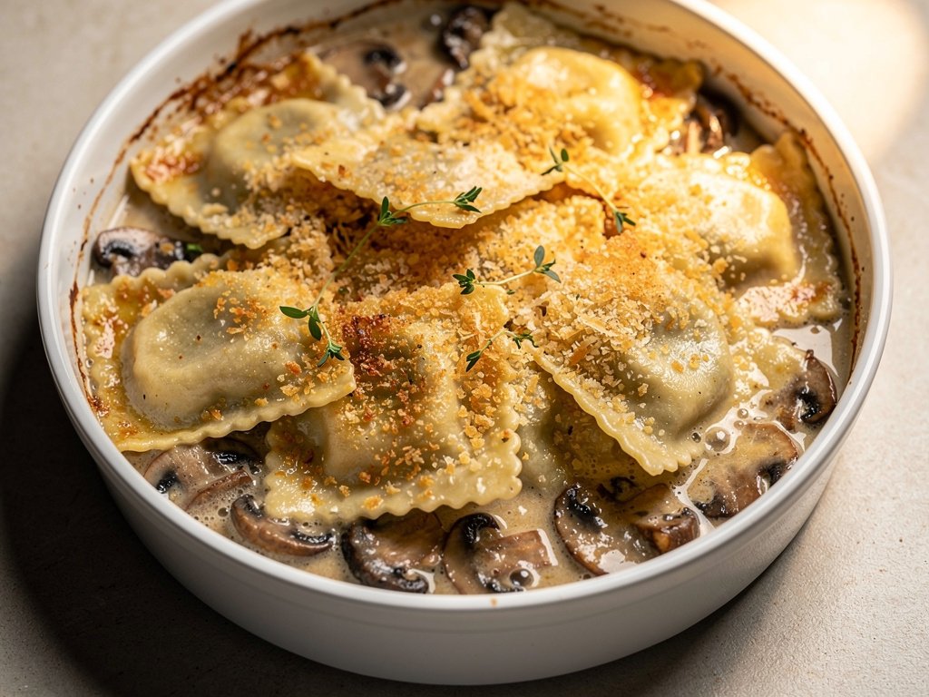 Crispy Parmesan Mushroom Ravioli Bake (One-Pan Recipe)