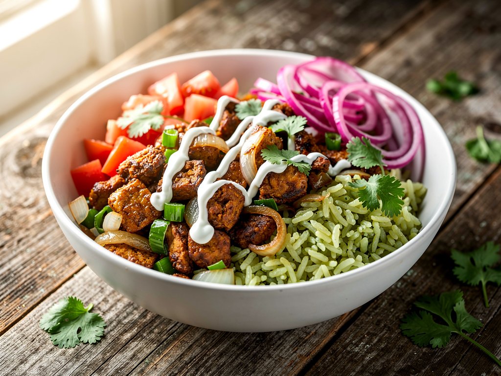 Crispy Plant-Based Protein Burrito Bowl with Cilantro-Lime Rice