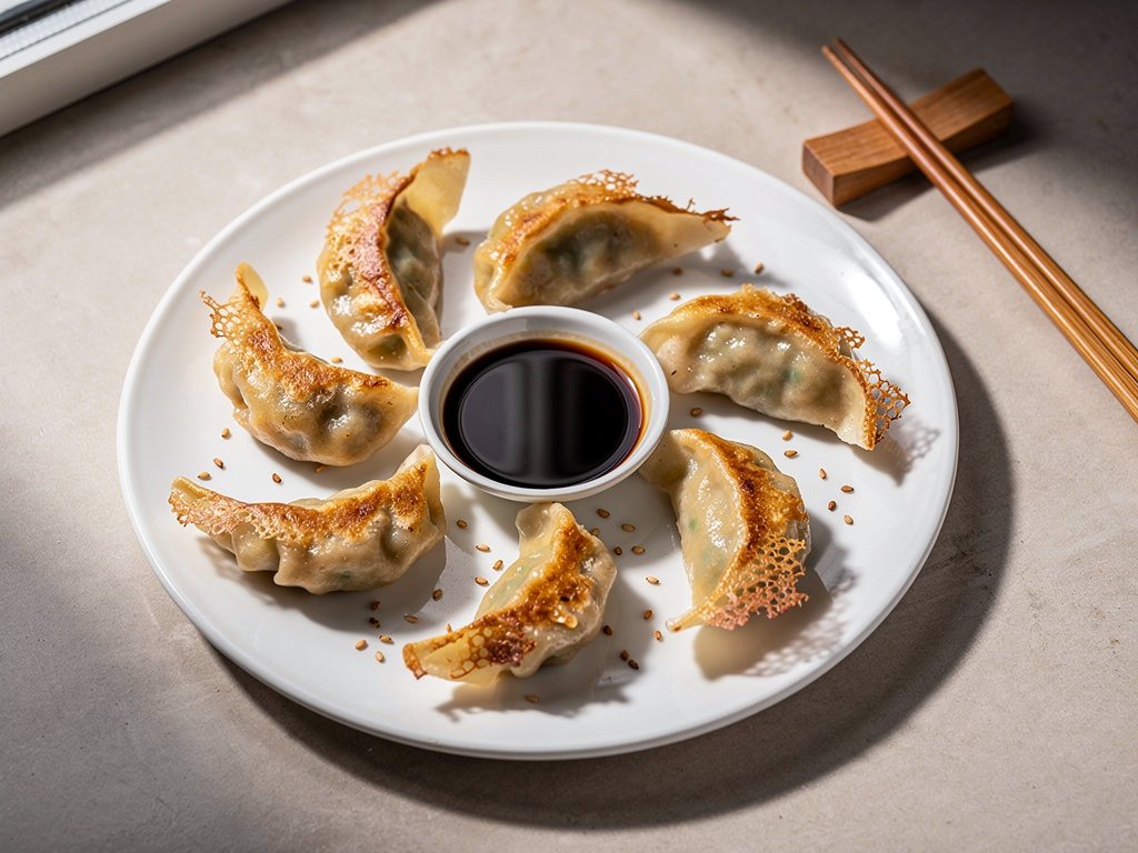 Crispy Pork and Shiitake Gyoza Dumplings with Dipping Sauce