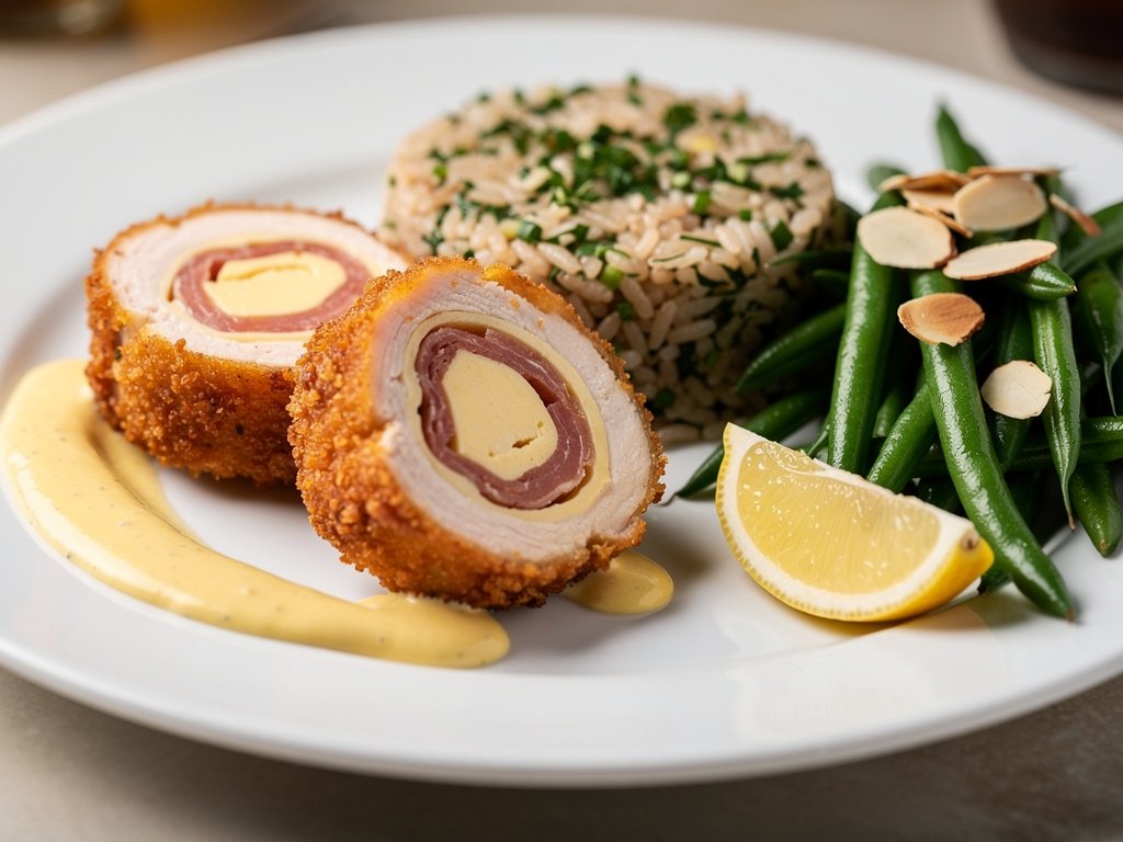 Crispy Prosciutto-Wrapped Chicken with Swiss Cheese and Creamy Mustard Sauce