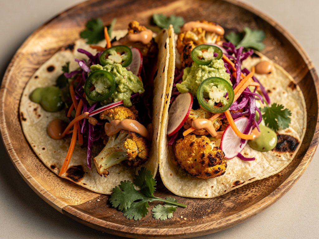 Crispy Roasted Cauliflower Baja Tacos with Chipotle Lime Crema