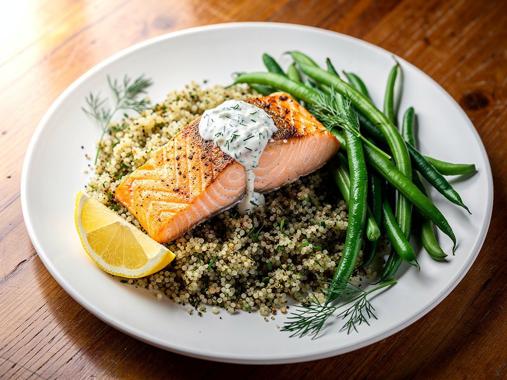 Crispy Salmon with Za'atar Couscous and Creamy Dill Sauce