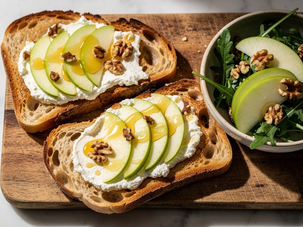 Crispy Sourdough Toasts with Creamy Ricotta, Apple, and Hot Honey