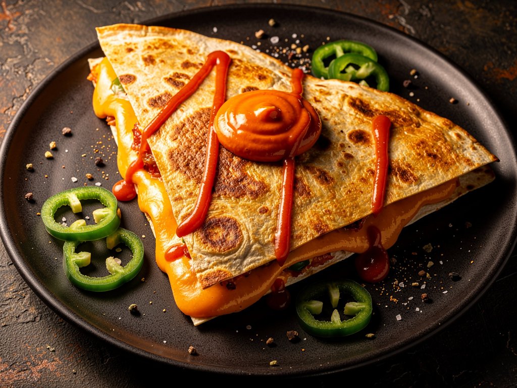 Crispy Steak and Green Pepper Quesadillas with Smoky Red Pepper Crema