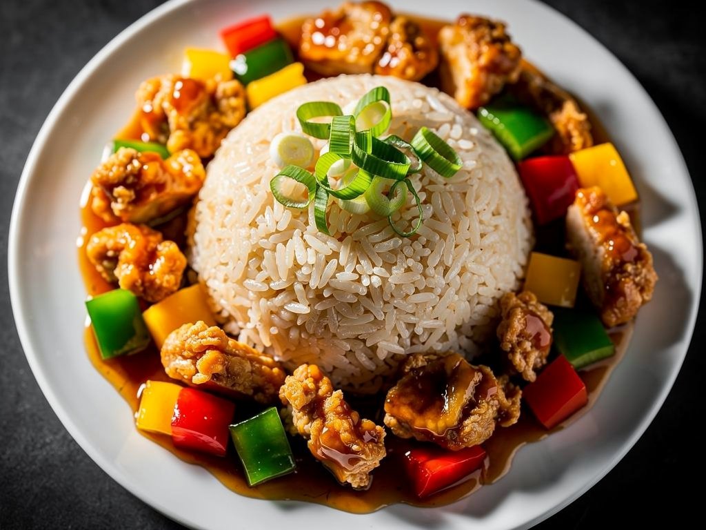 Crispy Sweet and Sour Pork with Bell Peppers and Jasmine Rice