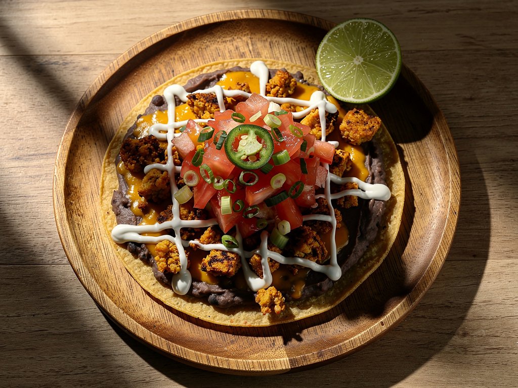 Crispy Tofu Tostadas with Black Beans, Pico de Gallo & Lime Crema
