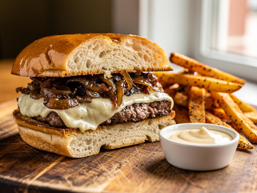 Crispy White Cheddar Turkey Burgers with Old Bay Fries and Special Sauce