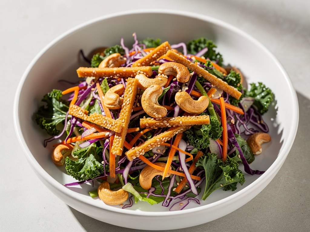 Crunchy Asian Cabbage Kale Salad with Sesame Dressing