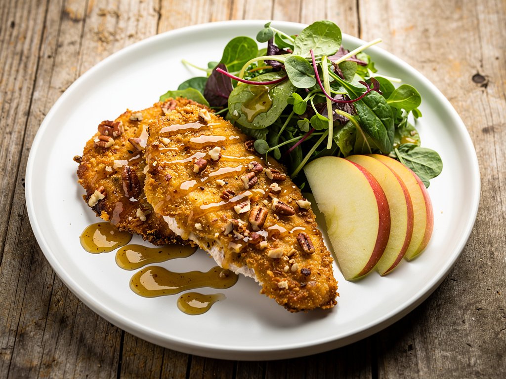 Crunchy Pecan-Crusted Chicken with Honey Mustard and Apple Salad