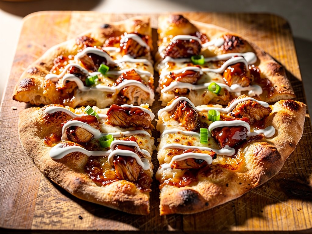 Double Cheese BBQ Chicken Flatbreads with Ranch Drizzle