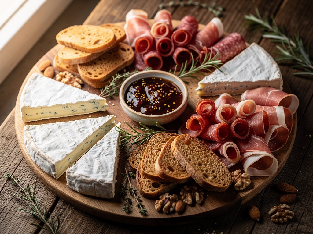 Easy Charcuterie Board with Aged Goat Cheese, Cured Meats, and Fig Jam