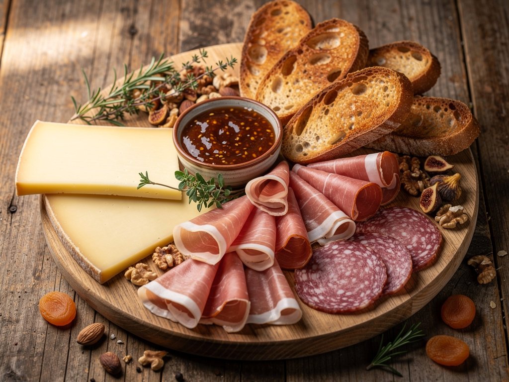 Easy Charcuterie Board with Gruyère, Cured Meats, and Fig Jam