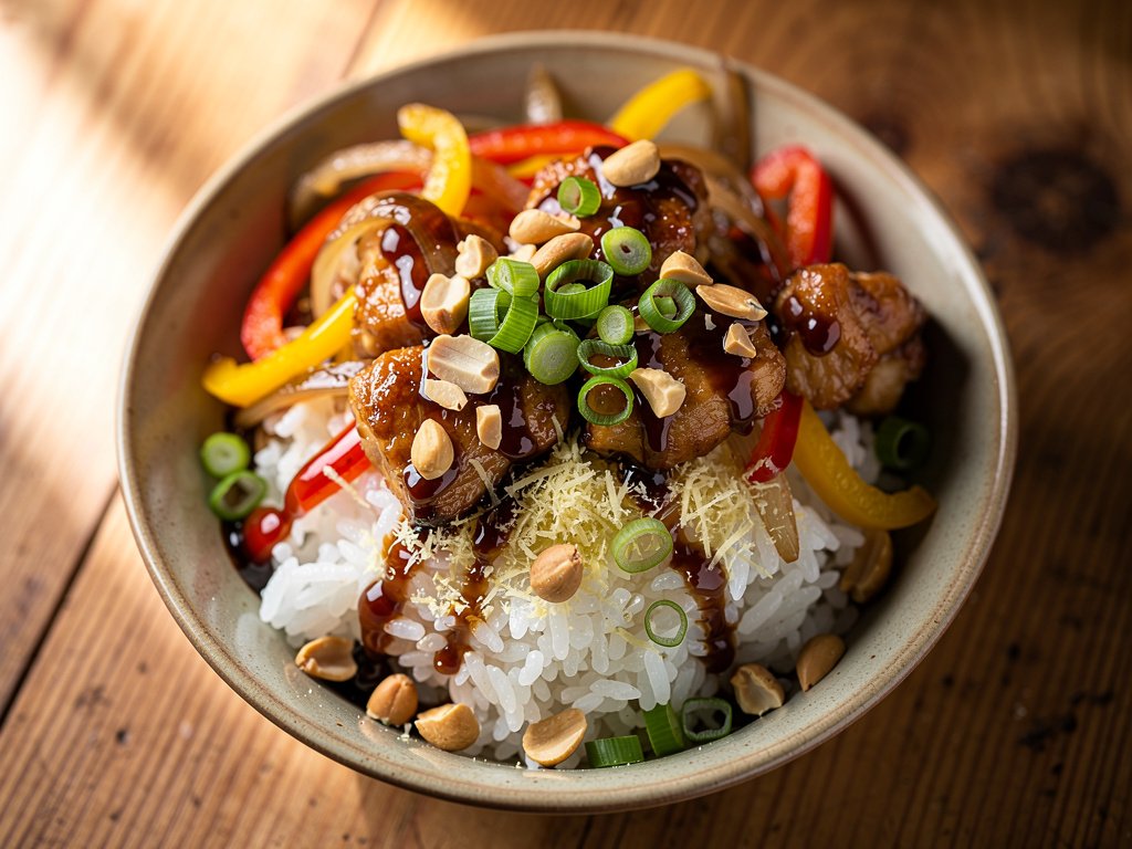 Easy Chicken Teriyaki Bowls with Ginger Rice and Crunchy Peanuts