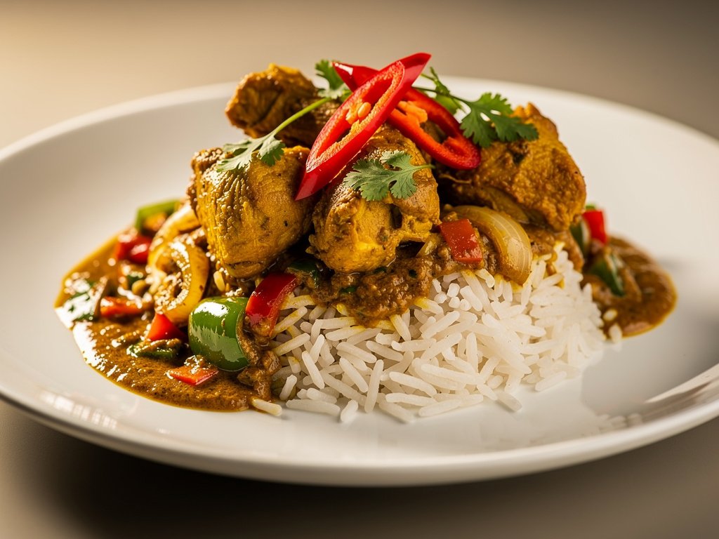 Easy Indian Chicken Curry with Basmati Rice and Bell Pepper
