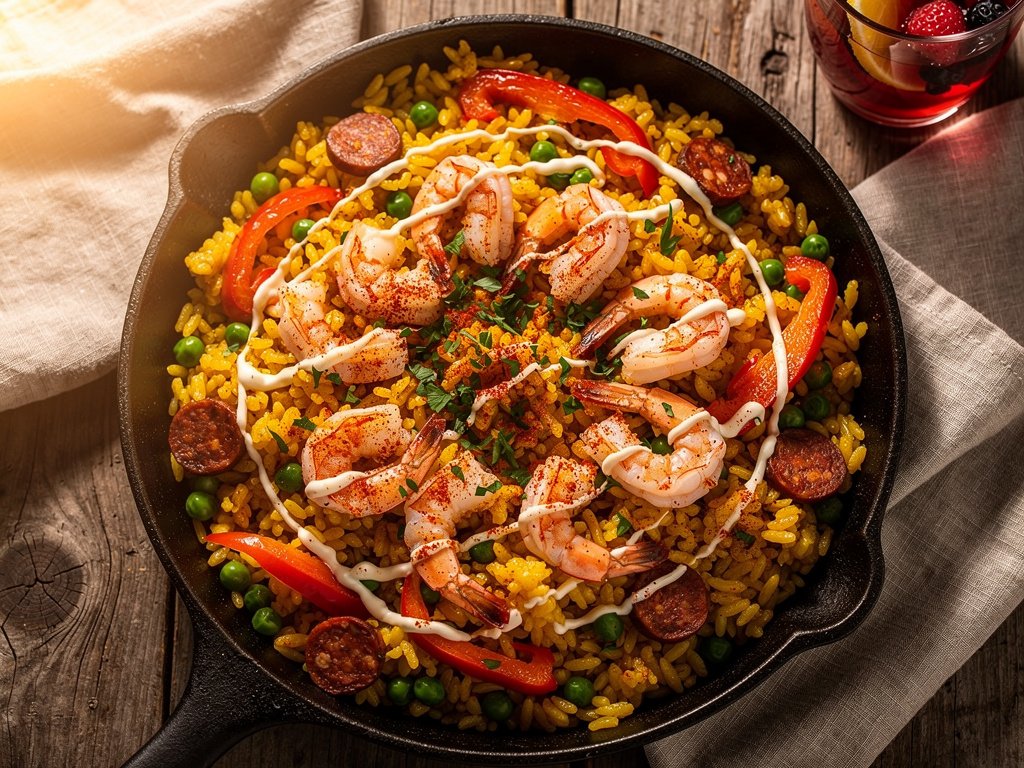 Easy Skillet Shrimp and Chorizo Paella with Smoky Paprika