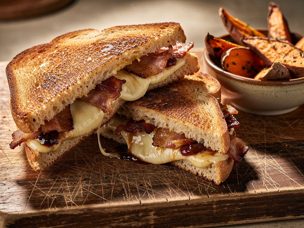 Fig Jam and Gouda Grilled Cheese with Caramelized Onion and Bacon