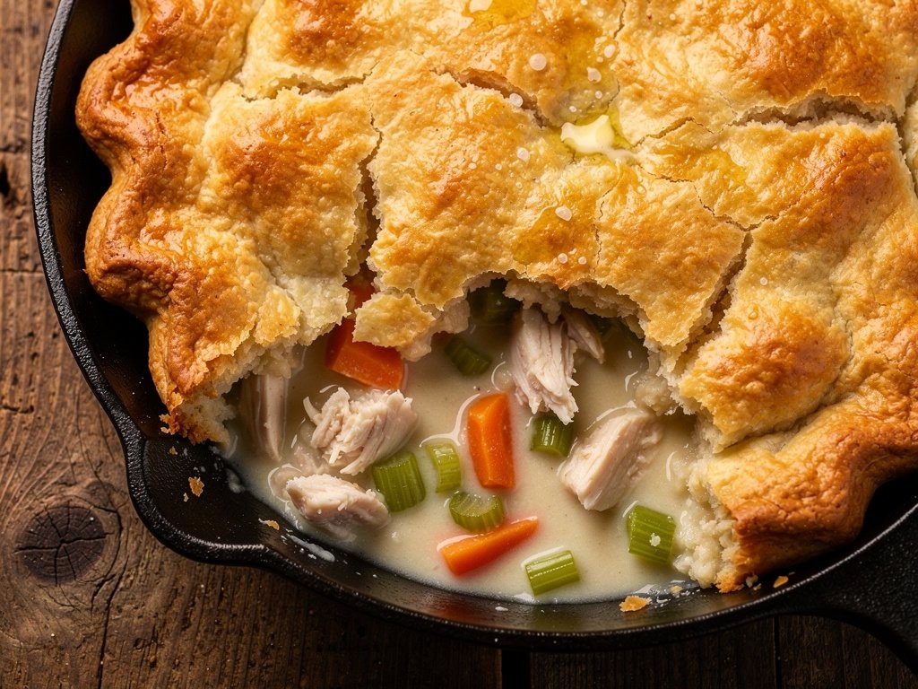 Flaky Biscuit Chicken Pot Pie with Carrots and Celery
