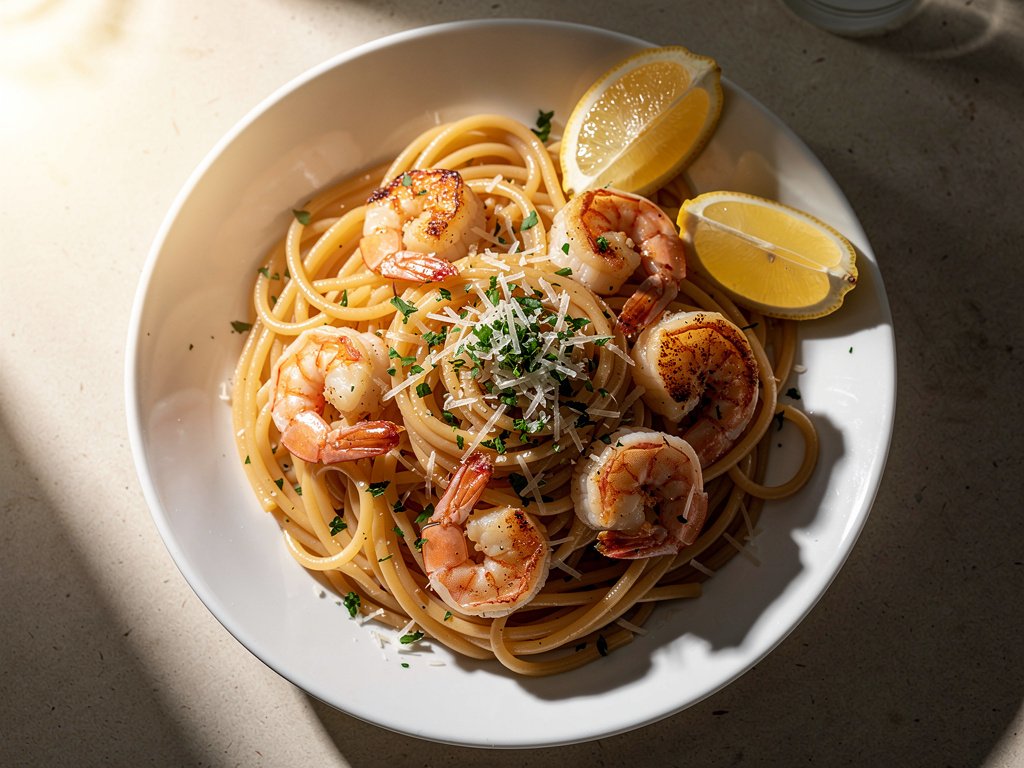 Garlic Butter Shrimp and Scallop Spaghetti with Lemon and Parmesan