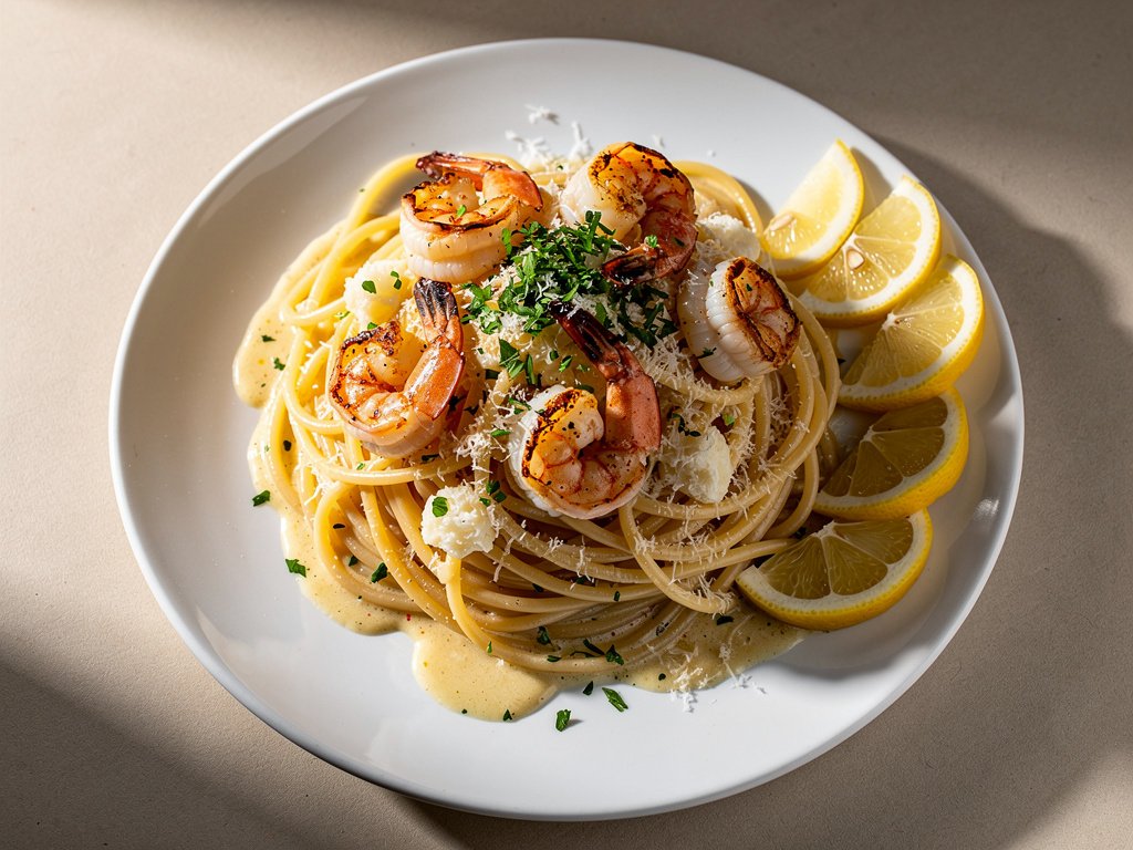 Garlic Butter Shrimp and Scallop Spaghetti with Parmesan and Lemon