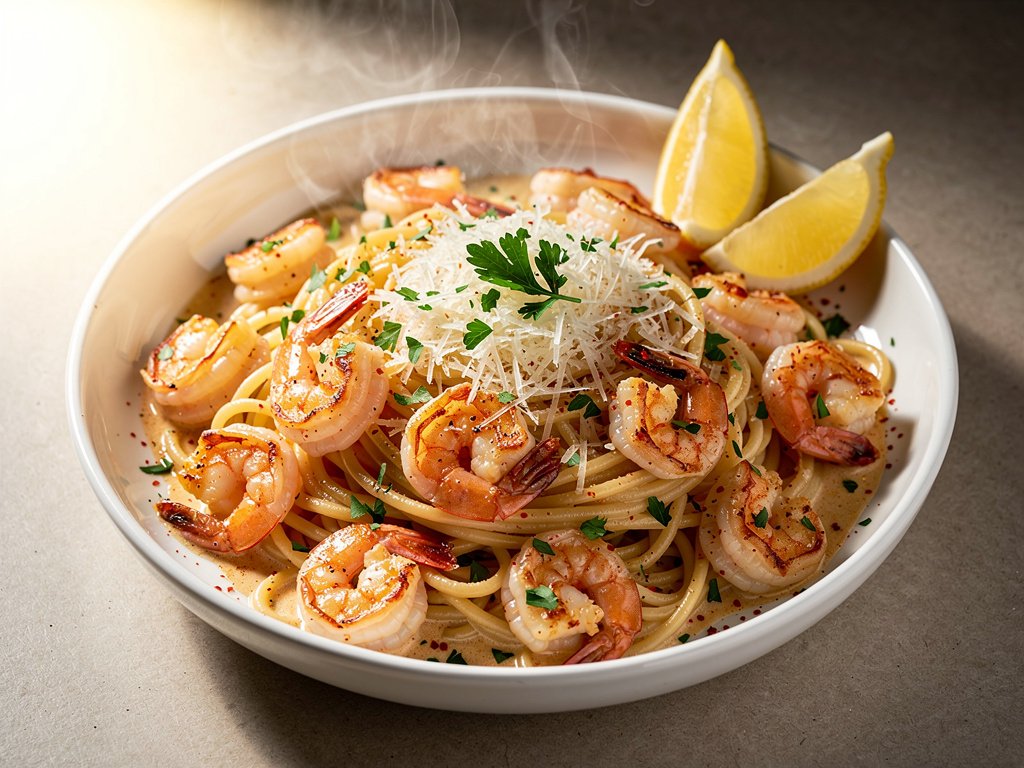 Garlic Butter Shrimp and Scallop Spaghetti with Parmesan and Lemon