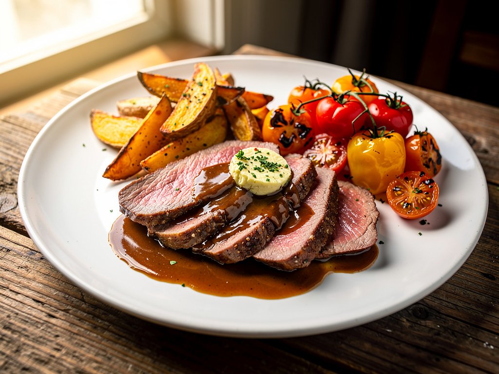 Garlic Herb Butter Sirloin Steak with Roasted Potatoes and Bell Peppers