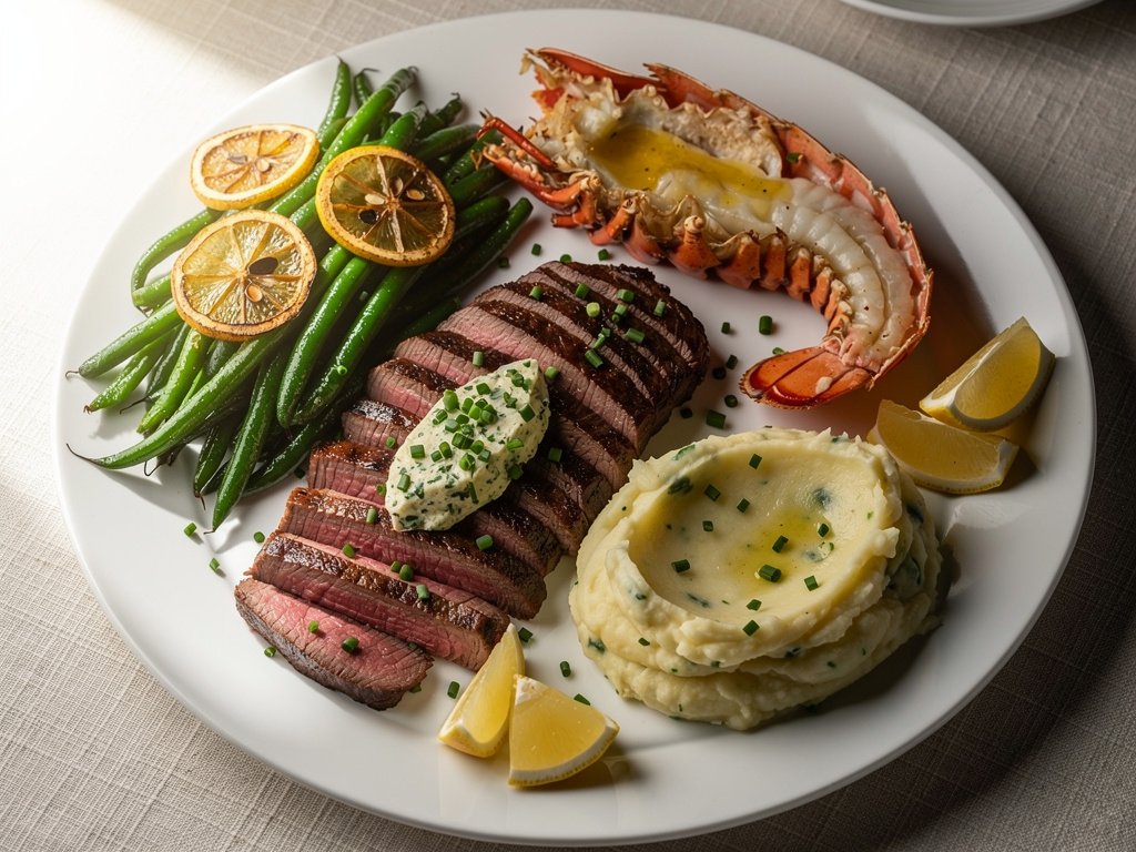 Surf and Turf with Garlic Herb Butter Steak and Lobster Tails