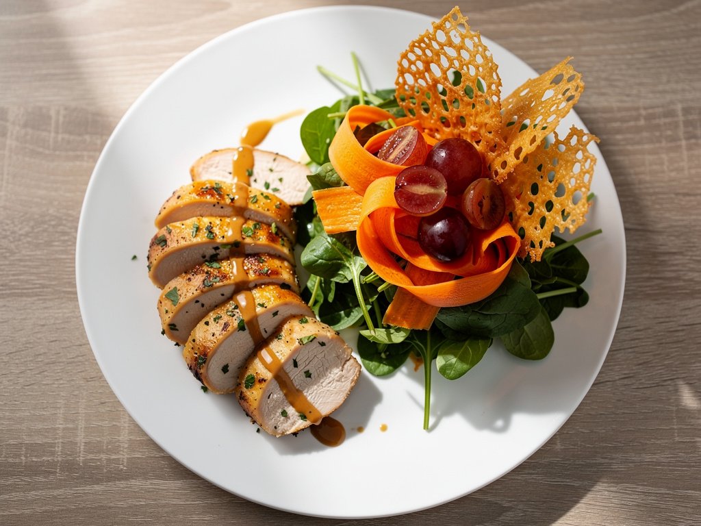 Garlic Herb Chicken with Grape Frico Salad and Honey Dijon Dressing