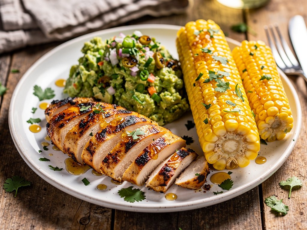 Garlic-Lime Chicken with Avocado Salsa Verde and Spiced Honey-Butter Corn