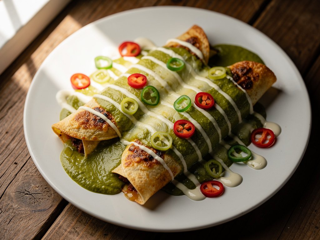 Green Salsa Enchiladas with Poblano and Black Beans