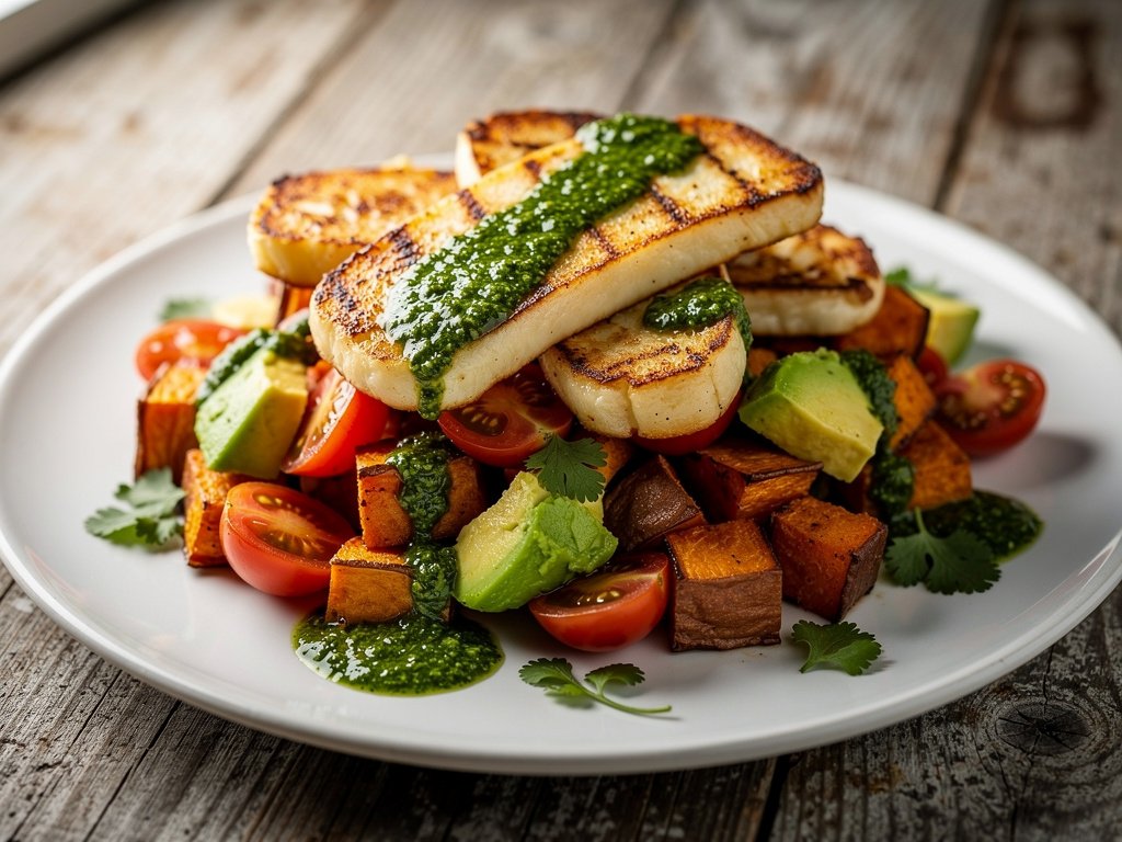 Grilled Cheese with Cilantro Chimichurri and Roasted Veggie Jumble