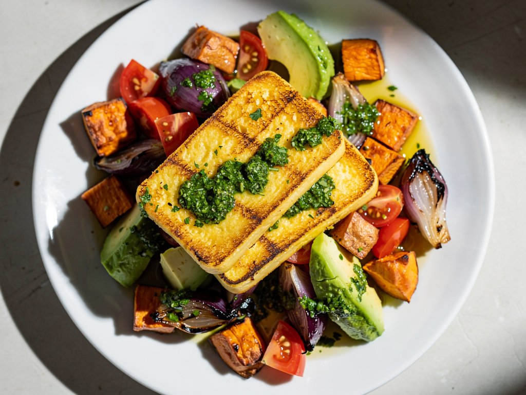 Grilled Cheese and Veggie Jumble with Cilantro Chimichurri