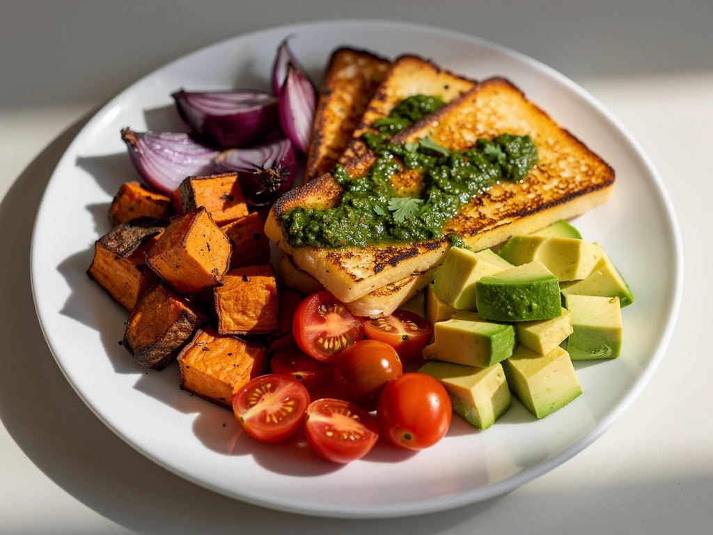 Grilled Cheese and Veggie Jumble with Cilantro Chimichurri