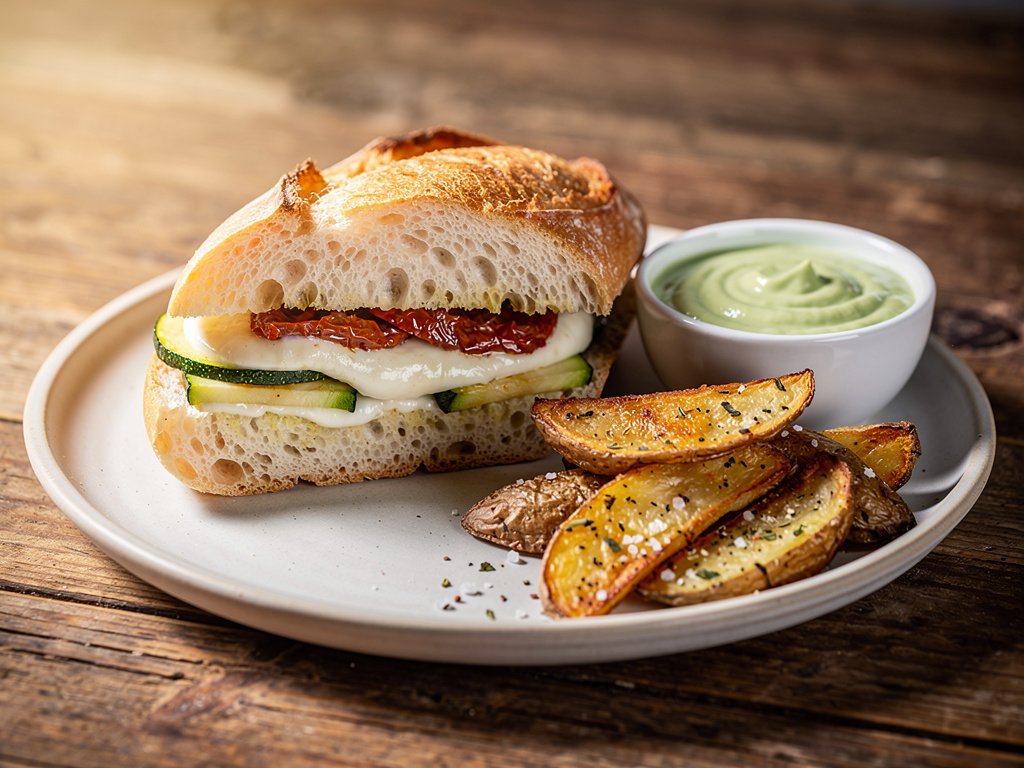Grilled Zucchini and Mozzarella Panini with Sun-Dried Tomatoes and Basil Sauce