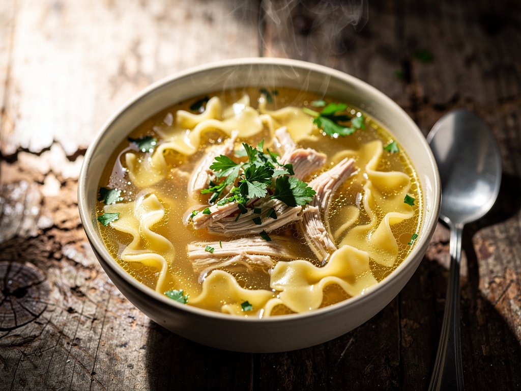 Hearty Chicken Noodle Soup with Mafalda Pasta