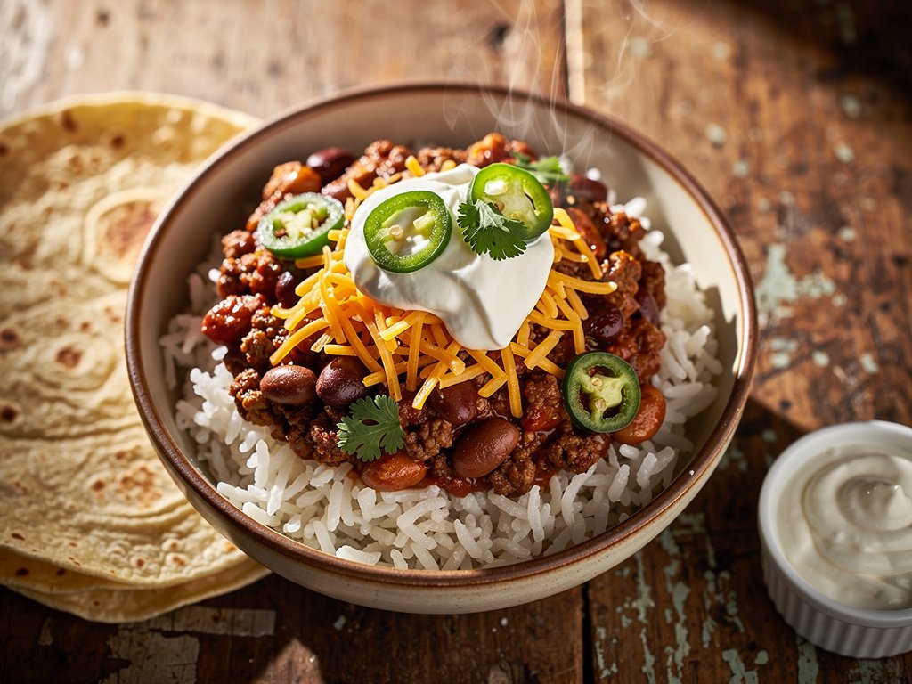 Hearty Chorizo and Beef Chili with Rice & Burrito Lunch