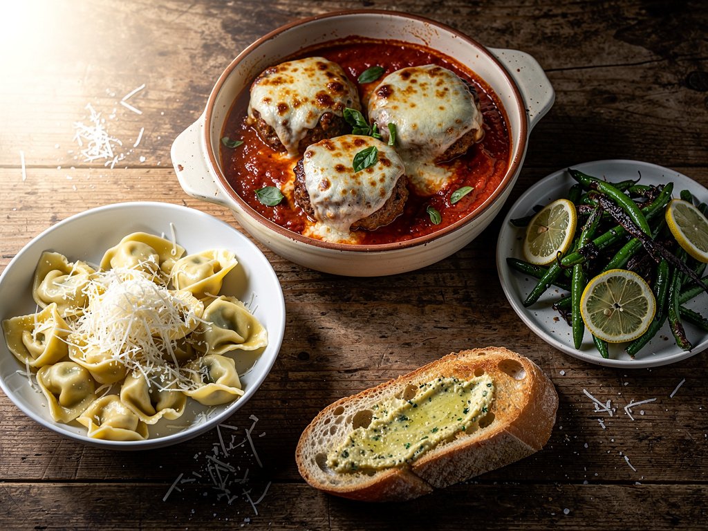 Hearty Italian Meatballs and Tortelloni with Garlic Ciabatta