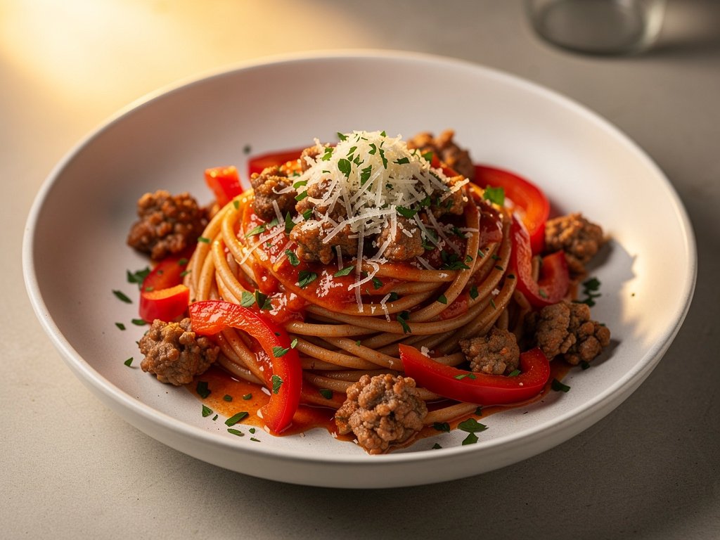 Hearty Italian Sausage and Pepper Spaghetti with Tomato Sauce