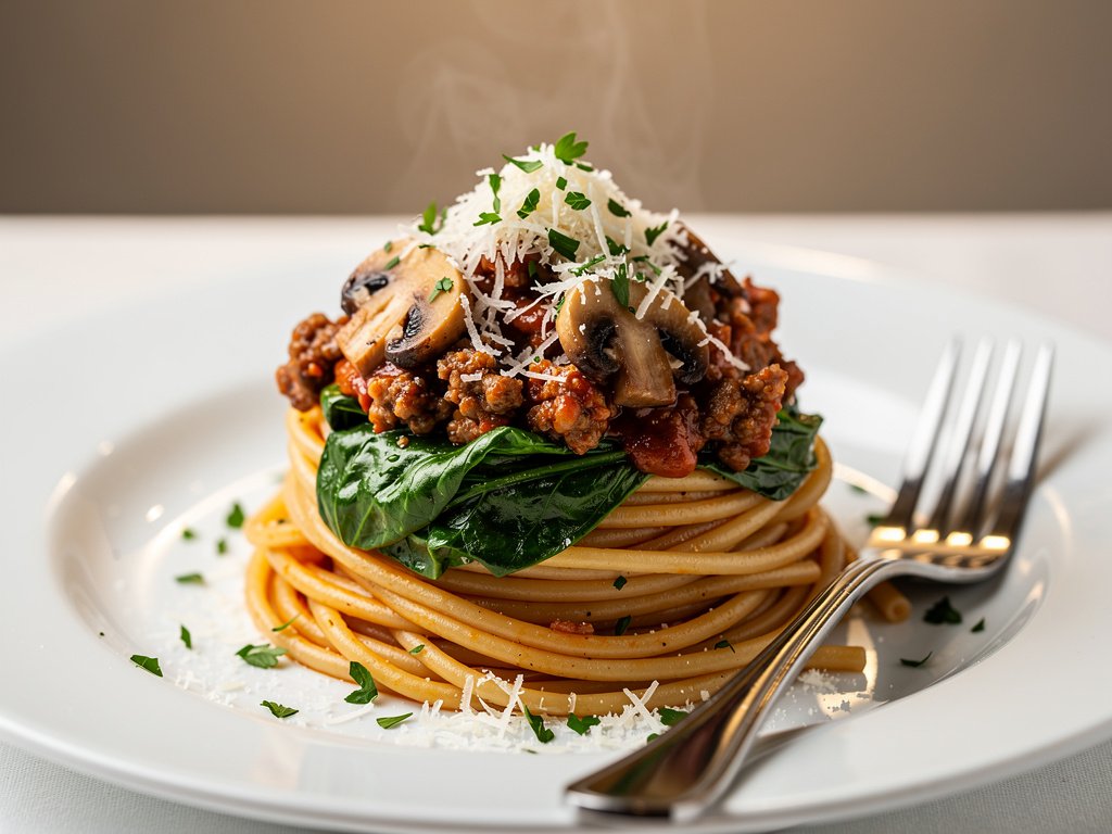 Hearty Italian Sausage Bolognese with Mushrooms and Spinach